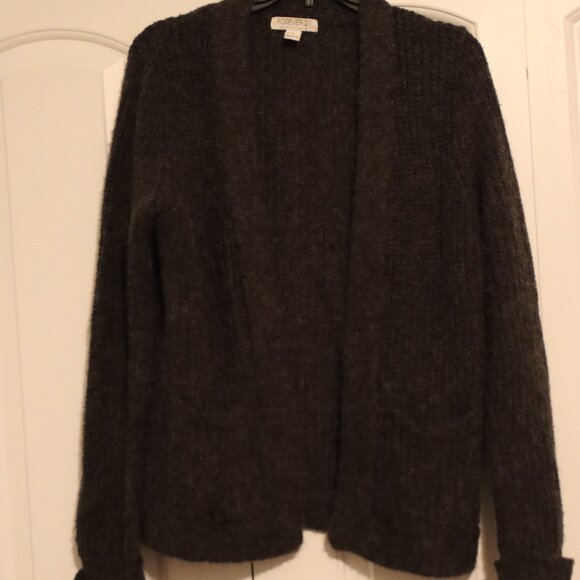 Forever 21 Soft Open Front Long Sleeve Cardigan Sweater Dark Grey size Medium - Picture 4 of 12